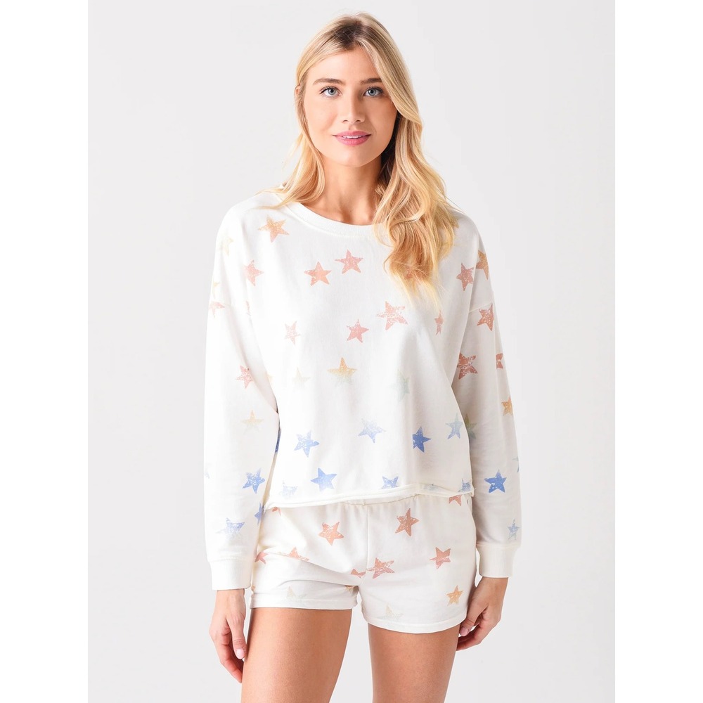 Z Supply Lia Rainbow Star Sweatshirt White Cropped Pullover M ZT212689S